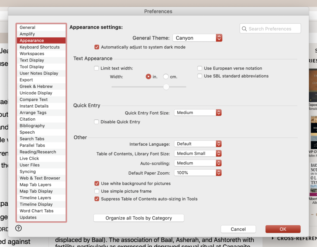 appearance screen in accordance 13 preferences