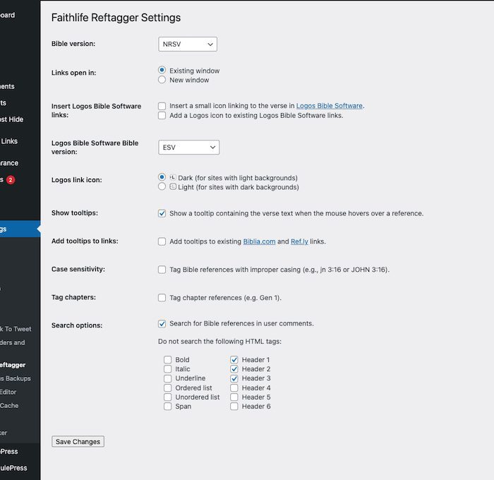Reftagger settings on WordPress