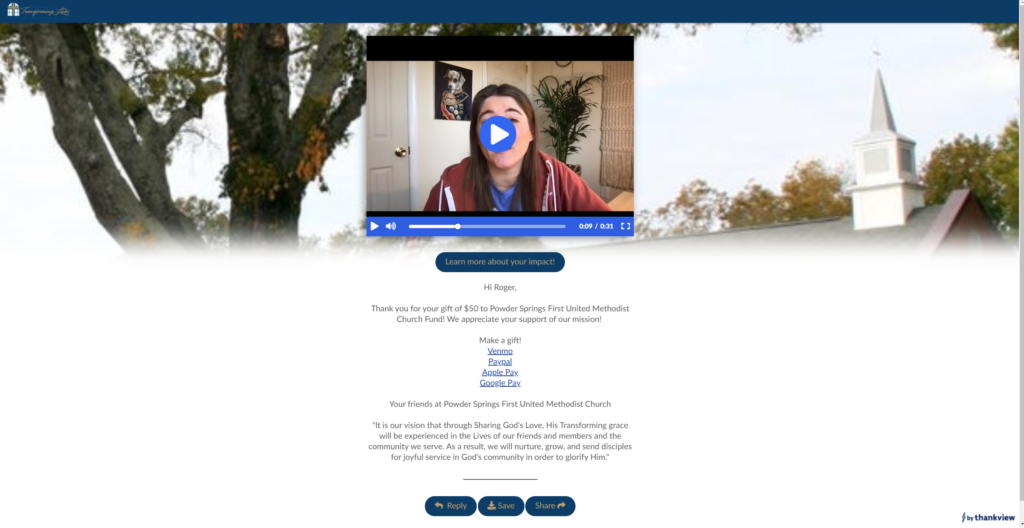 Read how Powder Springs First United Methodist Church pastor connects with his ministry with Thankview, an easy-to-use personalized video platform.