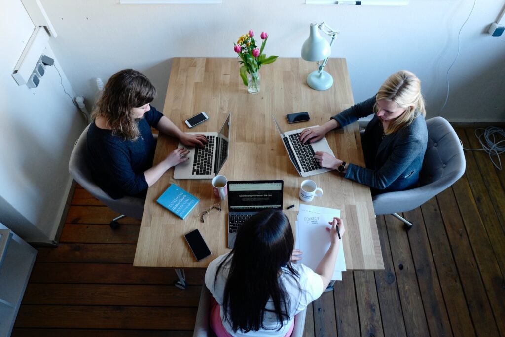 church staff using laptops