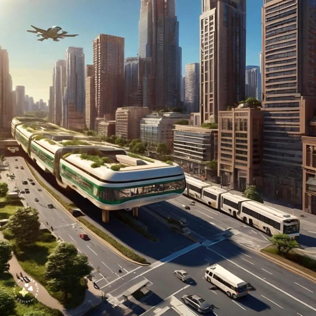 meta ai a futuristic city with self driving vehicles monorail and flying cars 100 flying drones delivering packages led bill boards sunny day photorealistic