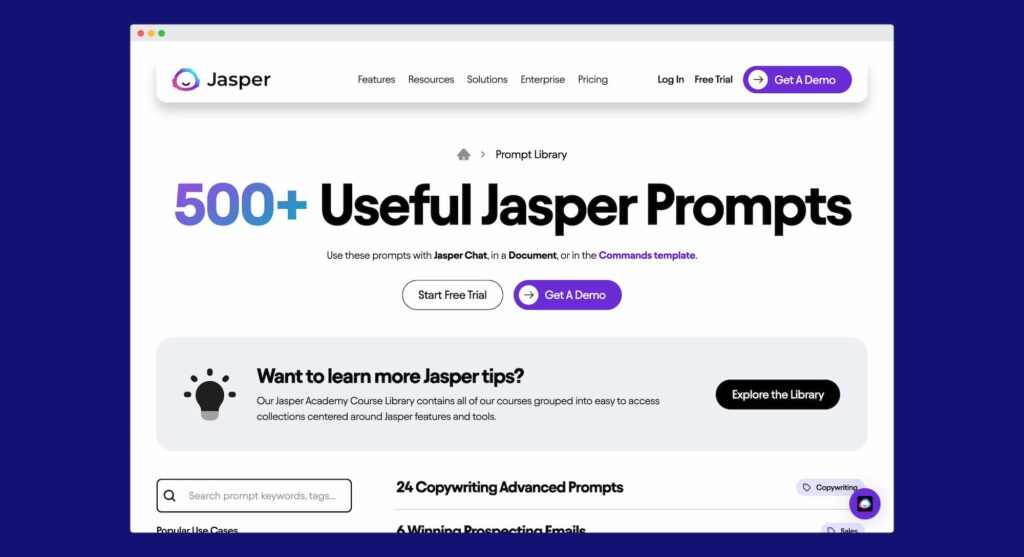 jasper ai prompt library