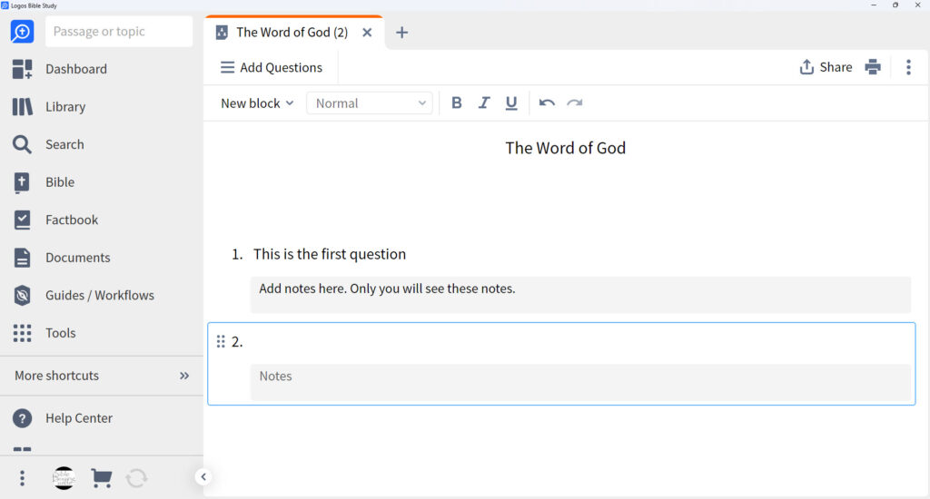 05 Bible Study Builder Add a New Block question