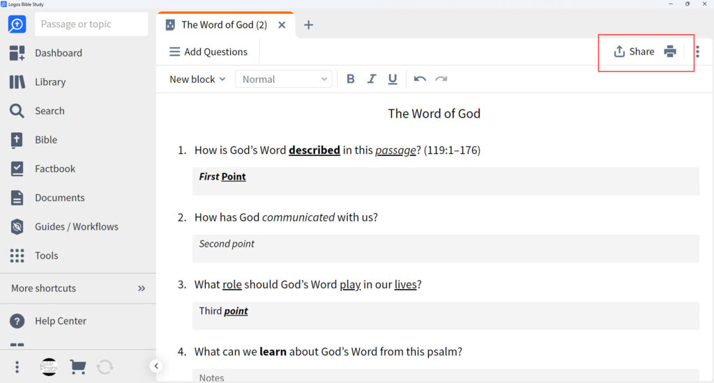 11 Bible Study Builder How to Share or Print the Bible Study