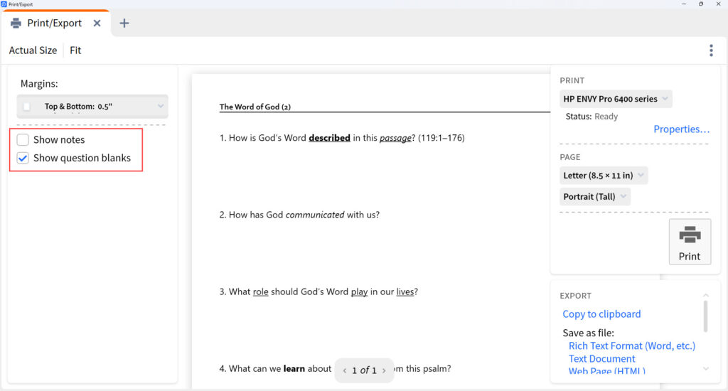 13 Bible Study Builder How to Share or Print the Bible Study print