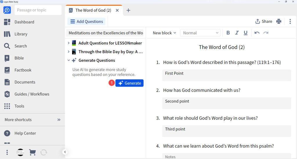 Bible Study Builder Generate Questions with AI