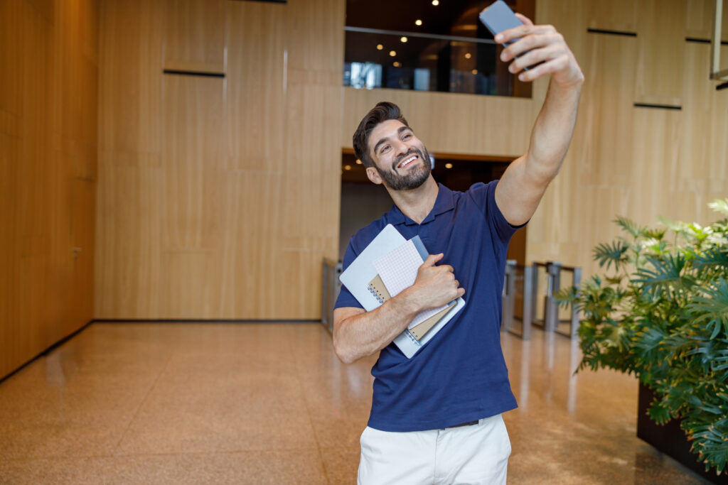 smiling office worker talking via video call with 2023 11 27 04 53 05 utc