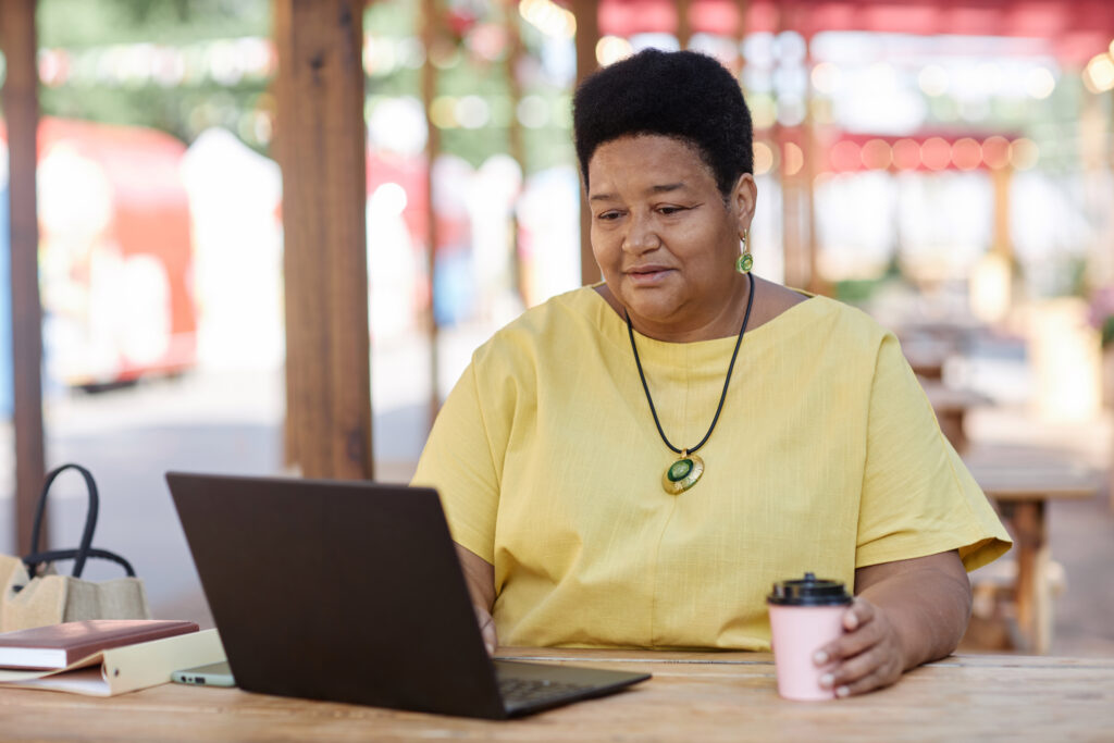 modern african american senior woman using laptop 2025 03 05 08 11 33 utc